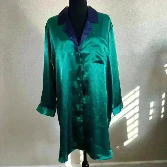 Victoria’s Secret Vintage Gold Label Sleep Shirt Blue Green Button Down Women LG - Picture 4 of 8